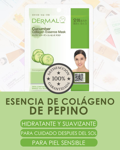 Dermal, Mascarilla Pepino X10, Hidratante Y Calmante