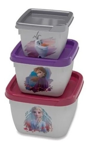 Conjunto Com 3 Potes Conect Quadrado - Disney Frozen