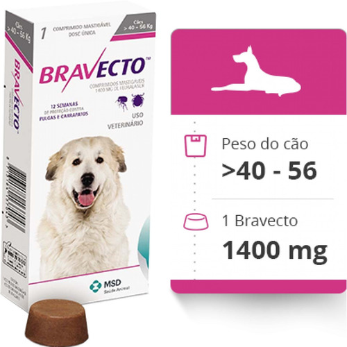 Imagem 2 de 4 de Bravecto 1400mg Antipulgas E Carrapato 40-56kg