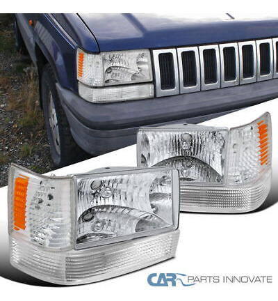 Fits 93-96 Jeep Grand Cherokee Clear Lens Headlights Bum Ttx