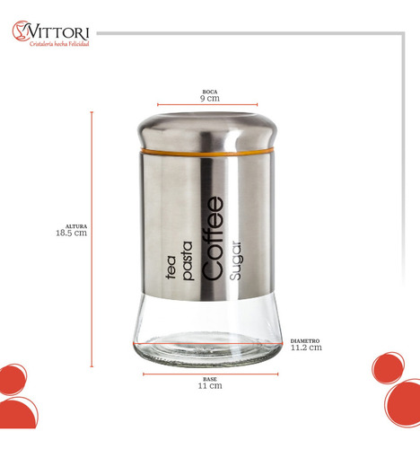 Set 2 Frasco Especiero Organizador Acero Vidrio 1.1 L Cocina Color Transparente