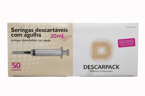 Seringa 20ml C/ Agulha 25mm X 0,7mm - 50 Seringas - Slip