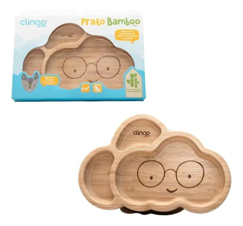 Prato Infantil Com Ventosa Divisorias Bambu Clingo Nuvem