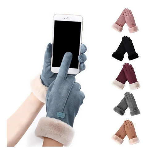 Guantes Cálidos Peludos Para Mujer, Guantes Café Invierno