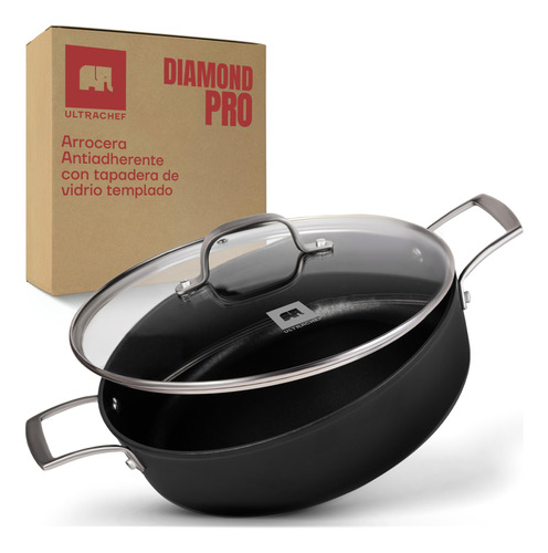 Arrocera Antiadherente 3.8 L Olla Baja 28 Cm Con Mango Inoxi