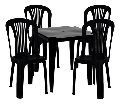 Kit Mesa Plastica Quadrada 4 Cadeira Plástica Cozinha Bistrô