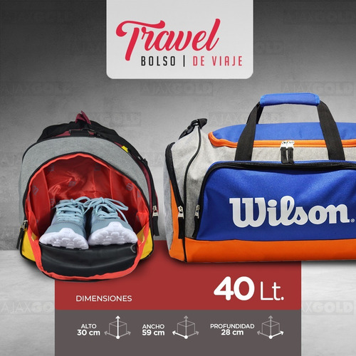 Imagen 4 de 10 de Bolso Deportivo Wilson Viaje Urbano Gym Bolsillo Mediano