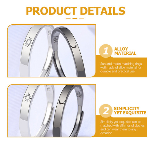 Anillos De Pareja Ajustables De Sol Y Luna Para Ella Y Él