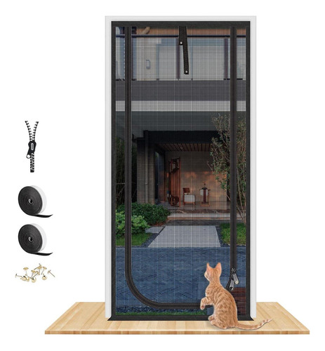 Puerta Mosquitera Reforzada Para Gatos, Se Adapta Al Tamaño Negro.