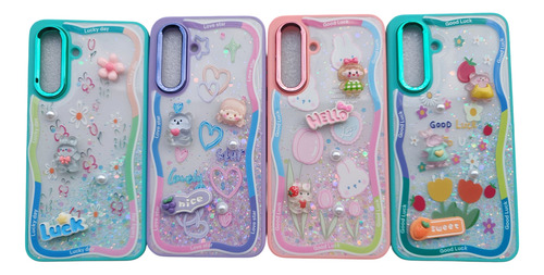 Funda Con Apliques 3d Para Samsung A36 A56 Brillos Reforzado Verde Luck