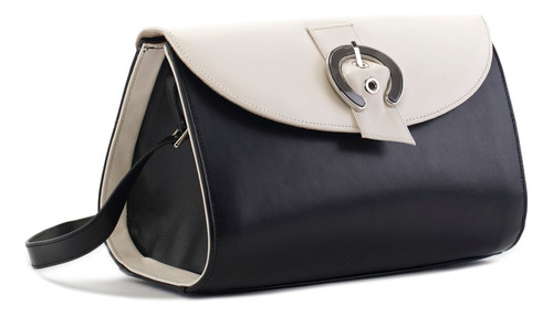 Bolso Satchel Mujer Piel Charol Prada Mx 130200 Acabado De Los Herrajes Níquel Color Negro Y Blanco