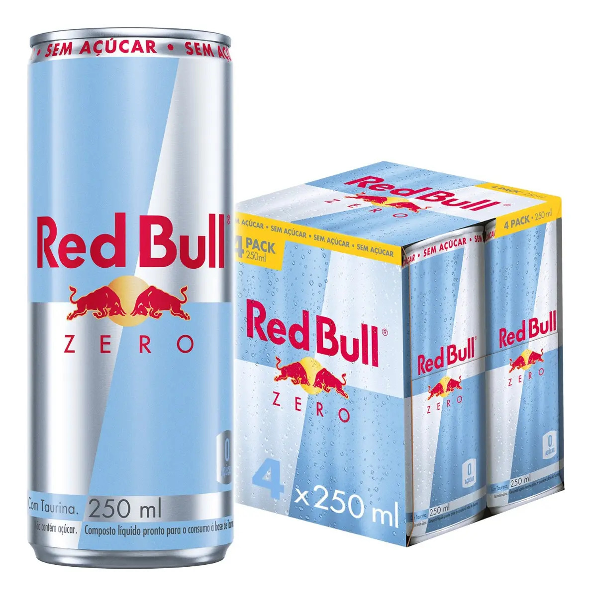 Red Bull Energético, Zero, Sem Açúcar, 250ml, 4 latas