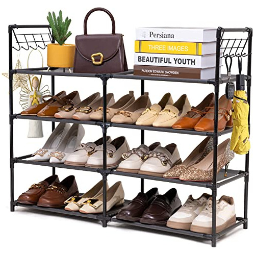 Shoe Rack, 16-20 Pairs Shoe Storage Organizer, 4 Tiers ...