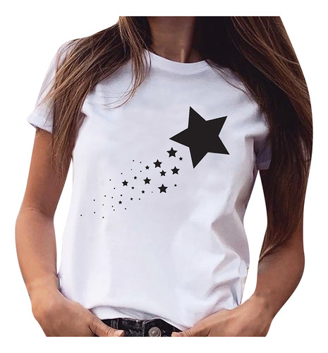 Camiseta De Manga Corta Con Estampado De Estrellas Claras De