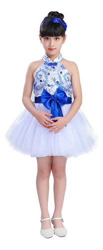 Girl Jazz Dance Latin Dance Porcelana Azul Y Blanca