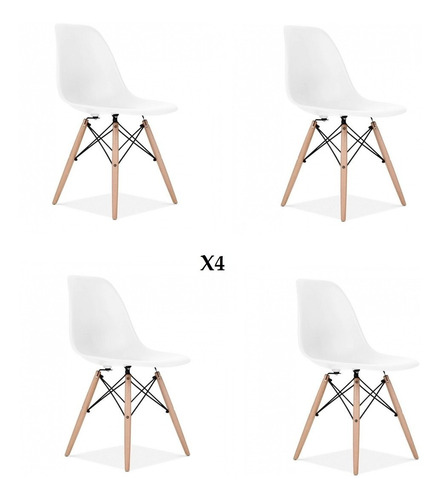 Silla Eames Diseño Patas Madera Dsw Colores X4