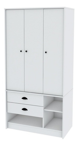 Imagen 5 de 8 de Placard Melamina Ropero Libe 5 Estantes 3 Puertas 2 Cajones Color Blanco