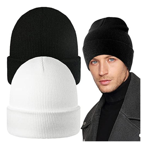 2 Gorros Para Hombre, Elástico Suave Con Puños Con