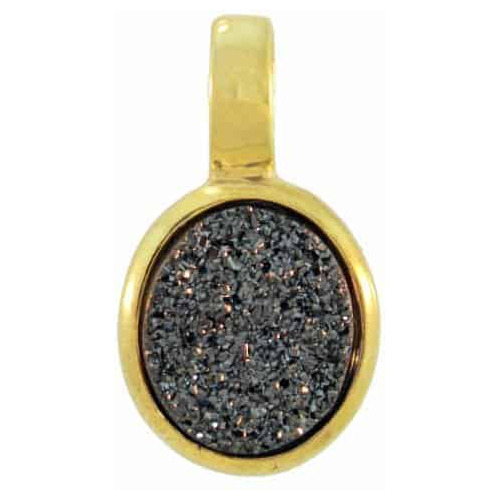 Dije Pequeño Drusy Negro De Latón Chapado En Oro De 18k