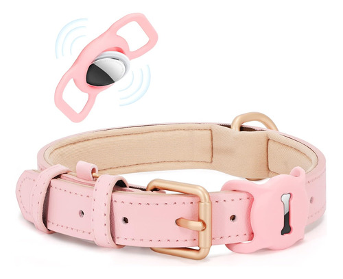 Collar De Perro De Cuero Airtag Para Perros Medianos Y Grand