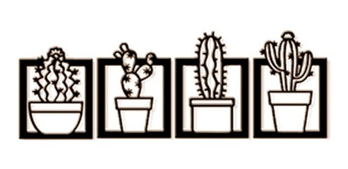 Cuadro Artesanal Cuadriptico Cactus Calado En Mdf 
