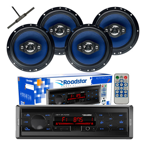 Kit 4 Falante 6 Pol + Rádio Carro Mp3 Usb Bluetooth + Antena