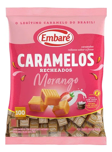 comprar Bala Caramelos Recheados Baunilha Embaré Morango 660g