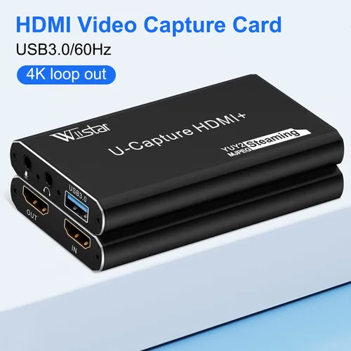 Wiistar - Tarjeta Usb De Captura De Audio Y Vídeo 1080p60fps Hdmi A Usb3.0 Dispositivo De Captura De Vídeo Yuy2 Con Micrófono 4k30hz Hdmi Loopout Para Grabación De Juegos En Vivo Ps4 Compatible Con