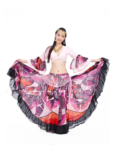 Falda Bellydance Out720 Con Flores Para Danza Del Vientre