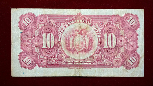 Billete 10 Bolivianos 1928 Bolivia Pick 121 A.8 Bolivar (Usado)