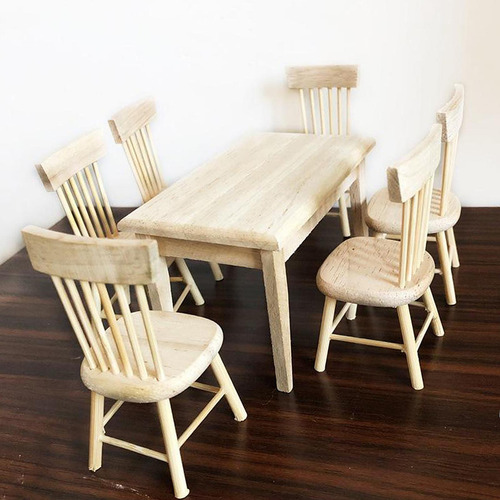 Diy 1/12 Escala Muñecas Casa Comedor Mesa Silla Conjunto