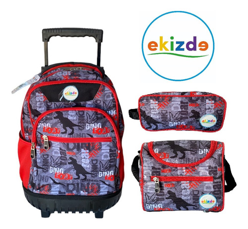 Mochila Con Ruedas + Lochera + Estuche Ekizde D3 Reforzada