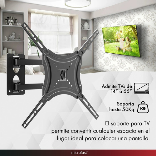 Imagen 2 de 9 de Soporte Tv Lcd Led 2 Brazos Móviles Hasta 55 50kg Vesa