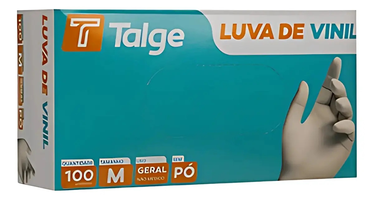 Luva Descartável Vinil Sem Pó Talge Tamanho M 1000 Unidades