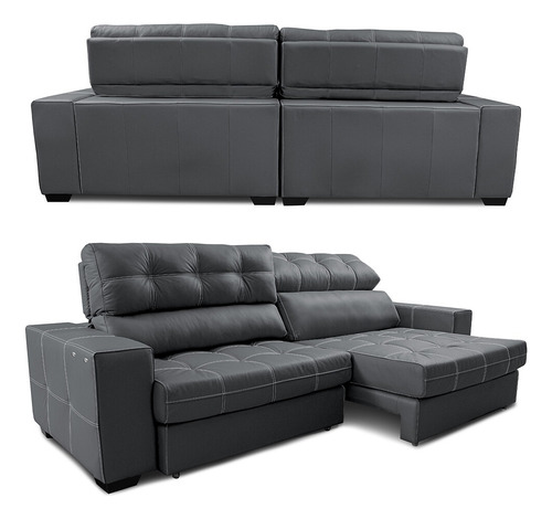 Cama inBox Gran Majesty Cinza Sofá de Couro Elétrico Retrátil 2,75m Molas Ensacadas