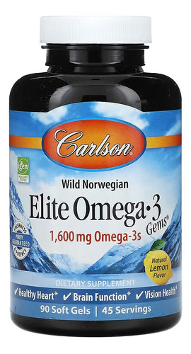 Carlson Labs Elite Omega 3 1600 Mg 90 Softgels Sabor Limón