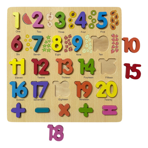 Rompecabezas Números En Inglés De Madera Teach Play 24 Pzas