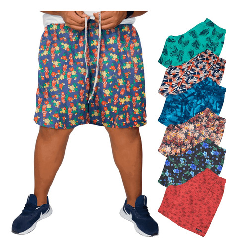 Kit 5 Shorts Plus Size Mauricinho Estampado  Tactel Praia