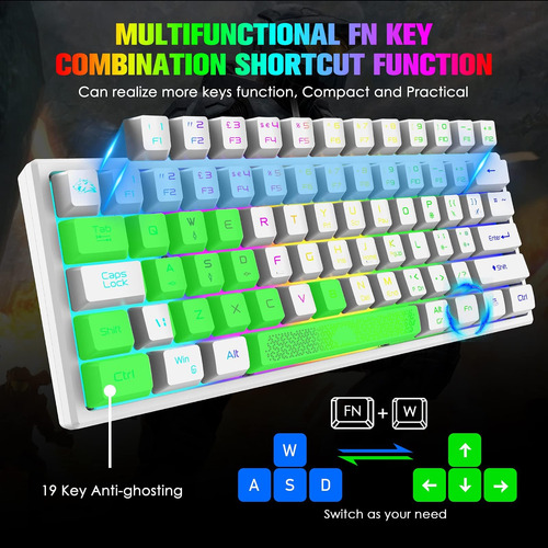 Ziyou Lang K61 60% Gaming Keyboard Mini Portable Con Rainbow