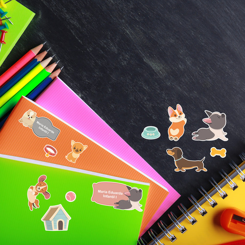 Etiquetas Escolares Cachorrinhos Personalizadas 144un