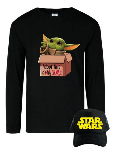 Camiseta Baby Yoda Manga Larga Camibuso Obsequio Gorra