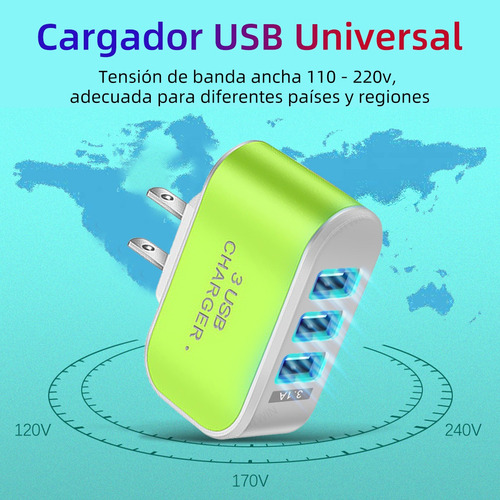 Cargador De 3 Puertos Con Usb Led Multifuncional