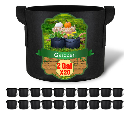 Gardzen - 20 Bolsas De Cultivo Con Asas De 1 A 10 Galones D.