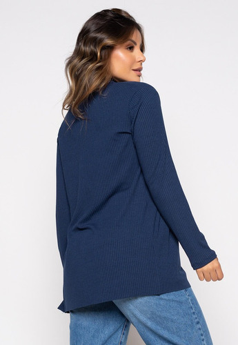 Imagem 4 de 9 de Kimono Cardigan Malha Canelada Inverno Blusinha Frio Aberto