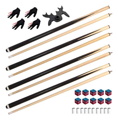 4 Tacos De Billar Desarmable De Maple Profesional Snooker Negro Flecha