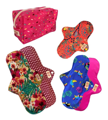 Absorvente Ecologico Kit 5 Un Em 3 Tamanhos + Necessaire
