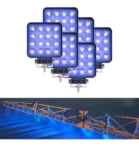 Kit 6 Farol Led Azul 16 Led 48w Trilha Pulverizador Agricola