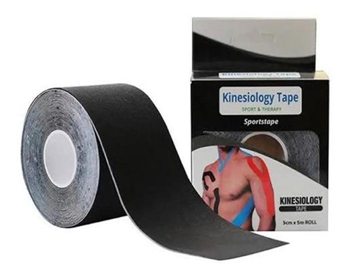 Bandagem Elástica Kinesiology Ktape Adesiva 5cm X 5m Preto