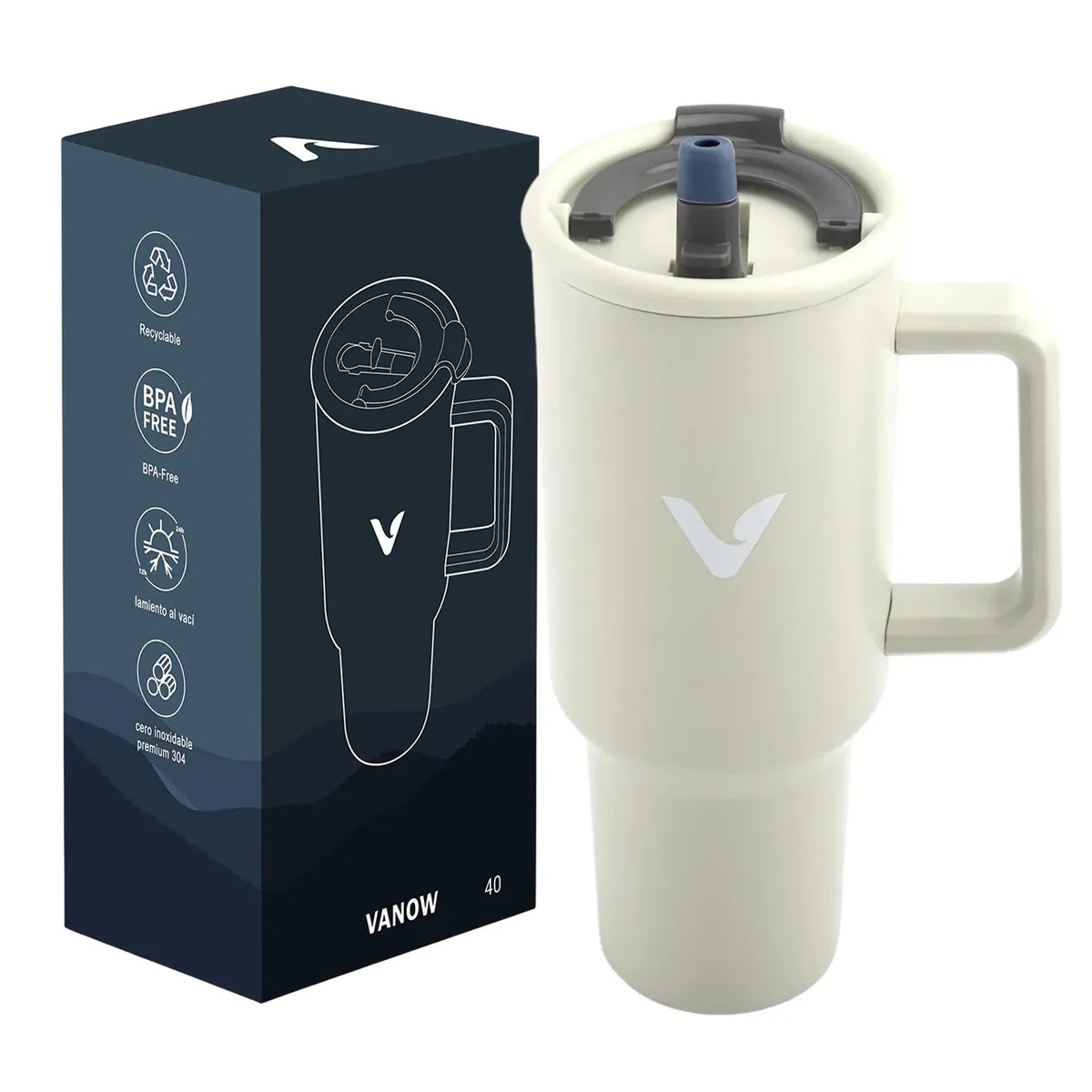 Termos Botella para Agua de 40oz Acero Inoxidable con FrĂo/Calor vanow Beige