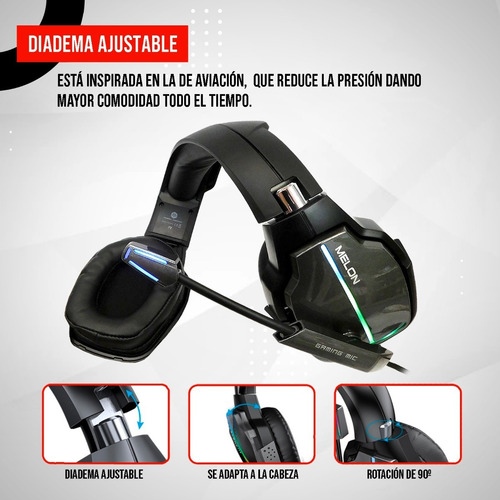 Imagen 3 de 10 de Auricular Gamer Melon Rgb Con Microfono Ajustable M9000